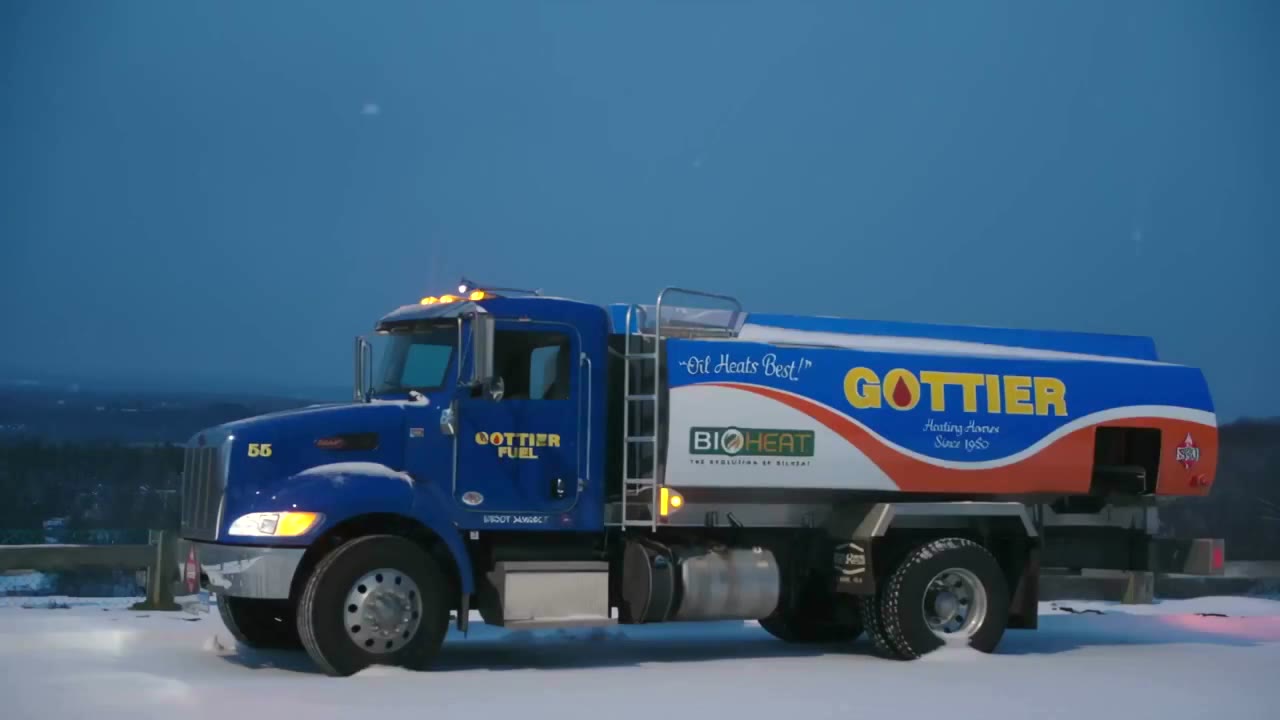 Gottier Fuel delivery truck at winter dusk